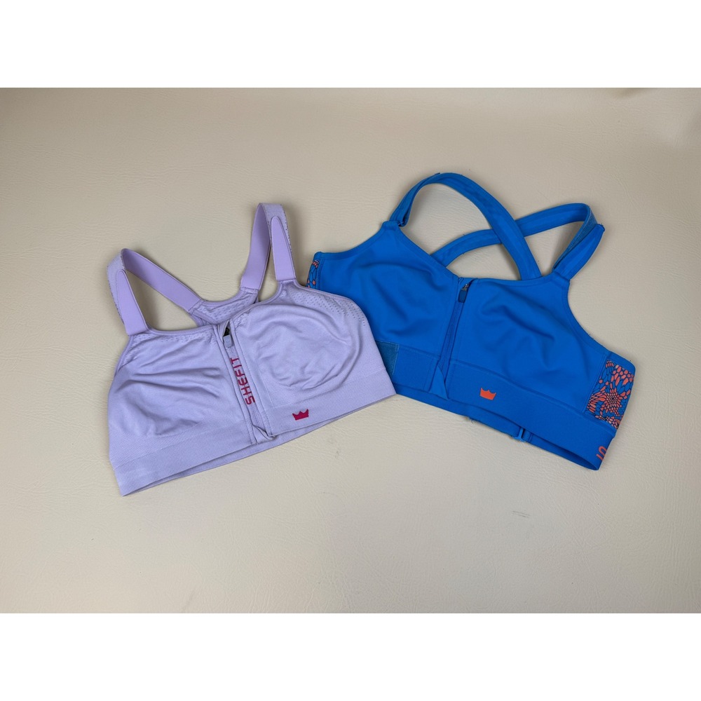 Shefit Luxe Sports Bra Set Blue Purple High Impact Nylon Front Zip Bundle
